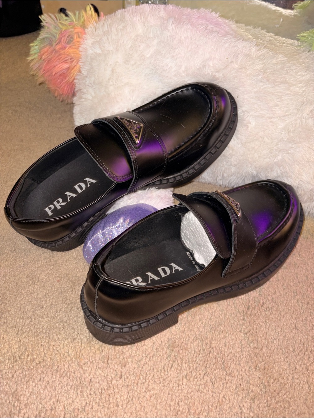 Prada Black Leather Triangle Logo Penny Loafers - Picture 4 of 5